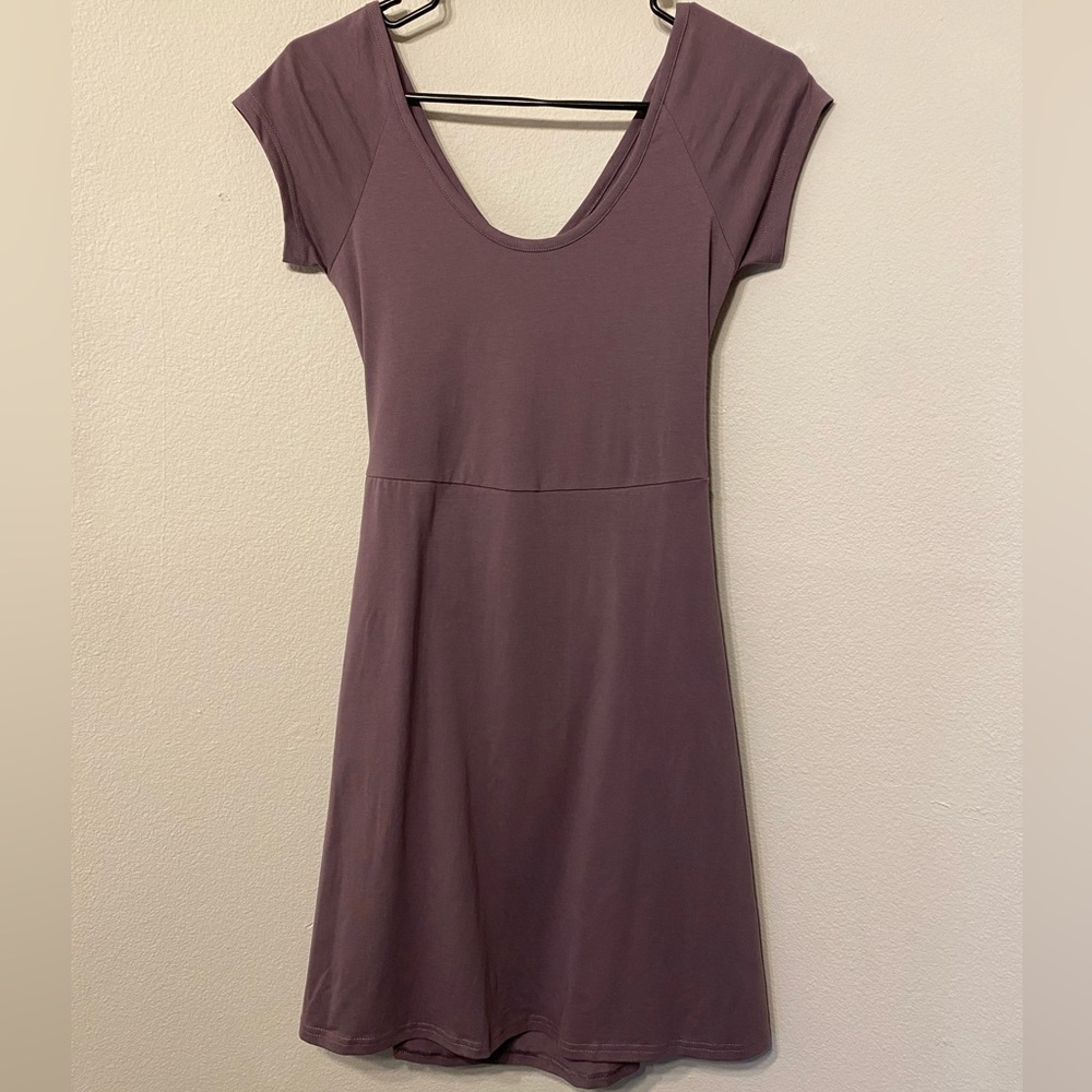 NWOT Pact Fit and Flare Crossback Cutout Mini Dress Purple S Organic Cotton